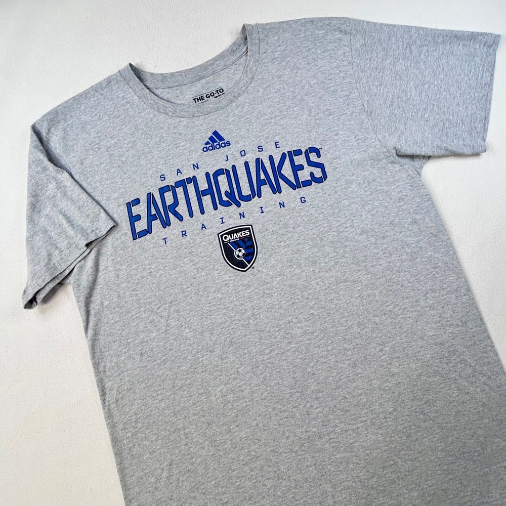 Adidas SAN JOSE EARTHQUAKES Training Shirt Mens Large Gray Cotton MLS Soccer Tee